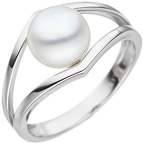 Jobo Damen Ring 585 Gold Weißgold 1 Süßwasser Perle Perlenring Weißgoldring Größe 62