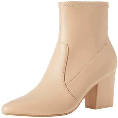 Amazon Essentials Stivali aderenti elasticizzati con tacco Donna, Beige Finta Pelle, 38.5 EU