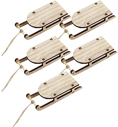 Ericetion 5pcs Urlaub Miniatur Schlitten Rustikaler Holzschlitten Mini Schlittenmodell Desktop Orament Weihnachtsbaumdekorationen Für Bücherregaler -Party -vorräte