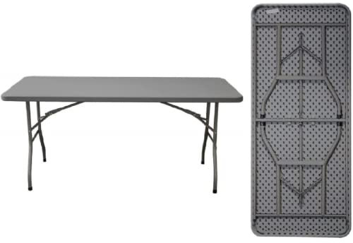 Solycarpa Mesa Rectangular 122 x 60 Cm con Patas Plegables de Exterior, Jardín, Catering, Hostelería y Eventos. Auxiliar para Comedor y Camping. Fácil de Transportar, Portátil y de PVC.
