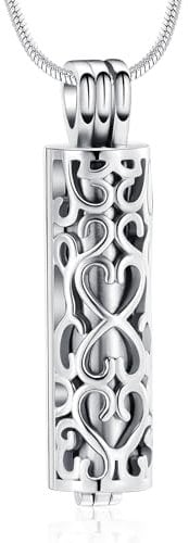 Minicremation Cremation Urn Pendant Necklace with Hollow Cylinder Vial Keepsake Urn Cremation Jewelry Memorial Lockets for Ashes for Women Men