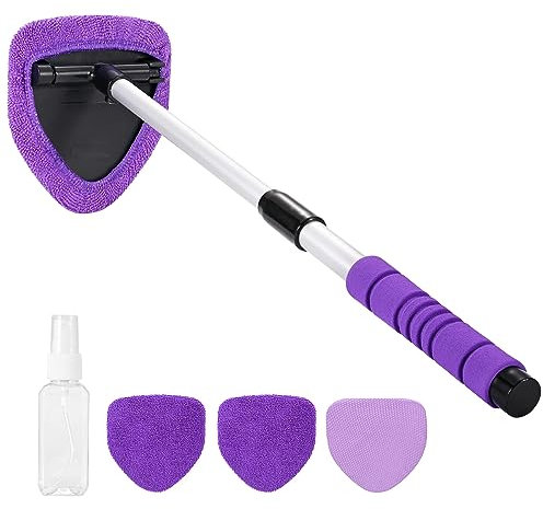XINDELL Outil de nettoyage de pare-brise – Rose 61 cm Poignée longue poignée de voiture et kit de nettoyage de vitres de voiture avec poignée extensible et 4 tampons en microfibre