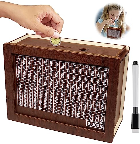 Spardose aus Holz, Sparschwein, Sparbox, Retro Sparbüchse Aufbewahrungsbox, Wiederverwendbare Spardose mit Zähler, Hilft Kindern Die Gewohnheit Zum Sparen, Spardosen für Erwachsene und Kinder(5000€)