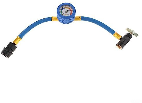 R134A Kit de manguera de carga de refrigerante CA para coche, manguera de recarga con manómetro, tubo de carga de aire acondicionado de 1/2 coche con manómetro de 15 cm (1 juego)