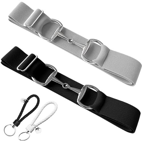 Huaerle 3,8 cm elastischer Reitgürtel mit Bitschnalle und Leder-Schlüsselband, Reitgurt, verstellbarer elastischer Gürtel, Reitgürtel für Reiten und Reitsport, Schwarz, Grau, Einheitsgröße