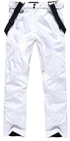 HOTIAN Herren Skihose Hosenträgerhose Outdoorhose Snowboardhose Winter Wasserdicht Warm Abnehmbare Hosenträger Skilanglaufhose Thermohose Wanderhose Ski Pant White L