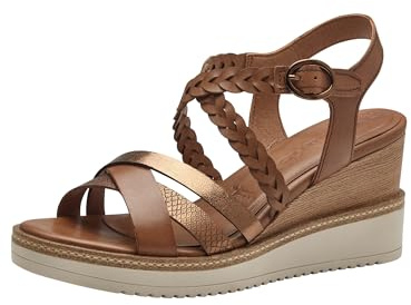 Tamaris Damen Plateau Sandalen Leder Keilabsatz Sommer; COGNAC/braun; 38 EU