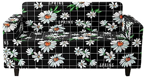 Hiseng Sofa Überzug, Stretch Sofabezug 1 2 3 4 Sitzer Polyesterfaser Couch Überzug Waschbar Universal Sofa Cover Gänseblümchen Sofaschoner für Haustiere Und Kind (1-Sitzer,Schwarz Karo)
