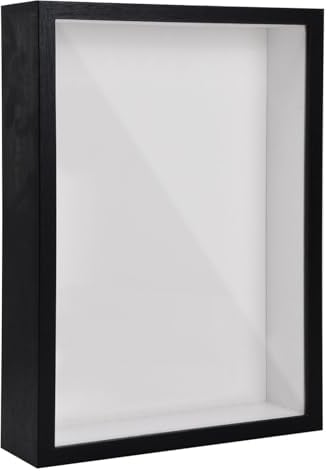 Marcos con Profundidad, Marco de Fotos de Madera A4 para Pared y Mesa, 22,7 x 31,4cm Marcos para Cuadros 3D, Marco de Objeto Rellenable, Marco de Caja de Sombra para Medalla Recuerdo Flor (Negro 5CM)