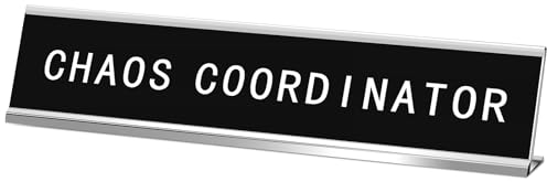 Menkxi Funny Desk Signs for Office, Novelty Nameplate Office Decor Black Desk Plaque for Women Men Coworker Gift Home Supply Accessories, 10 x 2 Inch(Chaos Coordinator)