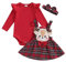 Saeevima Neugeborene Baby Mädchen Weihnachten Bekleidungsset 3PCS Strampler Rock Set Langarm Pullover Rüsche Schulter Hosenträger Tutu Blumen Plaids Rock mit Stirnband (Rot C, 0-3 Monate)