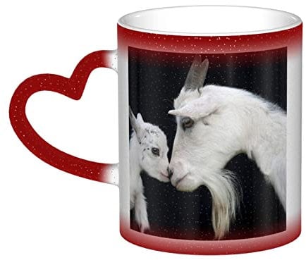 ZaKhs Süße Ziege Baby mit Mutter Druck Kaffeetasse Farbwechsel Keramik Tassen Isolierte Reisebecher Tasse für Frauen Männer