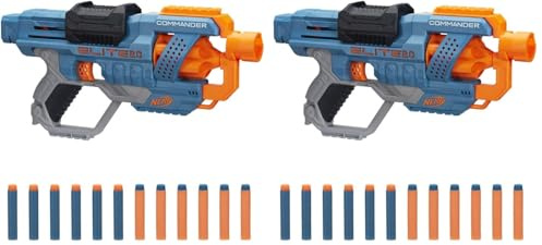 Nerf Elite 2.0 Commander RD-6 Dart-Blaster, 12 Nerf Elite Darts, 6-Dart Rotationstrommel, Blaster-Spielzeug für draußen, für Kinder ab 8, für Jungen und Mädchen (Packung mit 2)