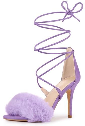 Allegra K Sandali da donna con tacco alto a spillo in pelliccia sintetica, Viola, 41 EU