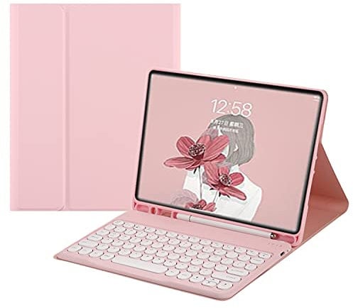 HENGHUI Keyboard Case for Galaxy Tab S9 FE+ / Tab S10+ Plus/Tab S9+ / Tab S8+ /S7+/S7 FE 12.4 inch Detachable Magnetic Color Keyboard Cover Cute Round Key,Pink