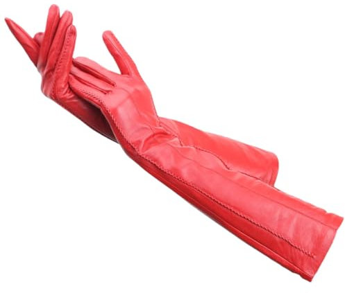 Mode Beige Lange Lederhandschuhe Lange Lederhandschuhe Frauen Winter Schaffell Damen Lange Handschuhe, rot, 7.5