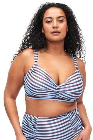 Zizzi Swim by Damen Große Größen Bikini-Oberteil Motiv Bügel Größen Gr 48 BlueBrown Stripe AOP