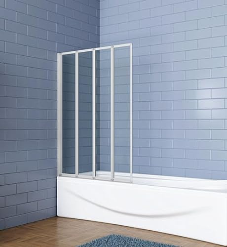 Aica Sanitär Badewannenaufsatz Dusche Duschabtrennung Duschwand für Badewanne,Mattgrau,4-tlg,Faltwand,90cm