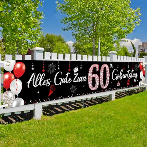 Deko 60. Geburtstag Banner für Mann und Frau - Happy Birthday Party Dekoration in Rot Schwarz - Lange Größe 270 × 40 cm