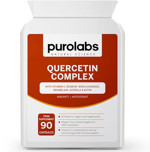 Purolabs Quercetin Complex 500mg with Bromelain & Vitamin C - 90 Vegan Capsules – Antioxidant Immune Support with Rosehip, Bioflavonoids and Rutin - Made in The UK