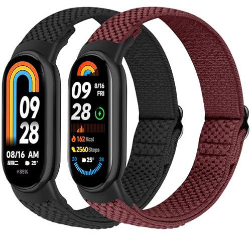 BTTNG Correa Elástica de Nylon Sólo Compatible con Xiaomi Smart Band 10/9/8, Pulseras Elásticas Ajustables de Nylon Deportivo de Repuesto para Xiaomi Mi Band 8/9/10 Hombres Mujeres (2 uds.)