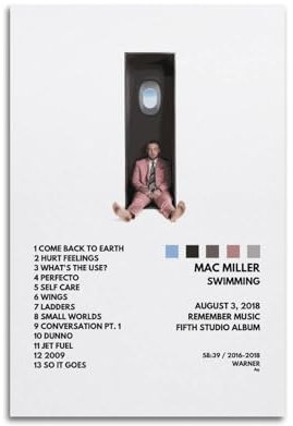 suumyo Mac Miller Poster, Raumdekoration, ästhetisches Poster, künstlerisches Poster für Schlafzimmer, Wohnzimmer, Wände, 50 x 75 cm, ungerahmter Stil