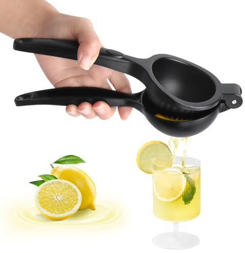 VFANDV Exprimidor Limon Manual, Exprimidor de Limón de Zumo Manual Portátil, Aleación de Aluminio, Robusto Duradero, Prensa de Mano Jugo de Clip Fruta para Cítricos, Naranja, Lima, Bebida, Negro