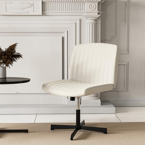 Bürostuhl Ohne Armlehnen Höhenverstellbar Schreibtischstuhl Ohne Rollen, 360° Drehstuhl Hell Beige Ergonomischer Esszimmerstühle Samt Lesesessel Bequem mit Breiterem Kissen zum Sitzen im Schneidersitz
