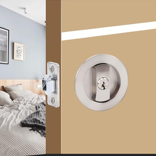 betensh Redondo Cerradura para Puertas Correderas Manilla para Puerta de Bolsillo con Llave Manilla Invisible para Puertas Empotradas juego de manijas invisibles de 66 mm Plata