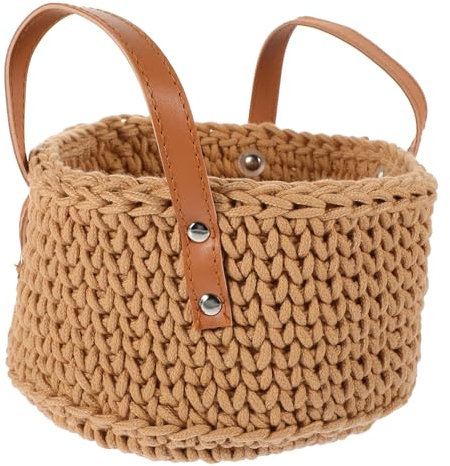 TINEASUR 1stück Cotton Rope Woven Storage Basket Mit Pu Griff Vielseitiger Organizer Für Schreibtisch Badezimmer Und Wohnräume Für Toilettenartikel Spielzeug Und Dekoration