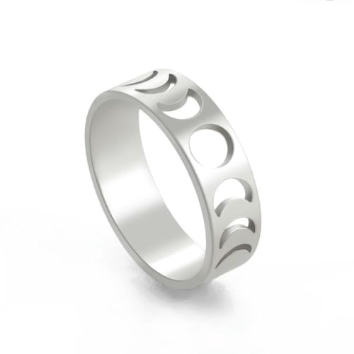 Caiduoduo Edelstahl Mondphase Ring einfache Persönlichkeit hohles Paar geschlossener Ring