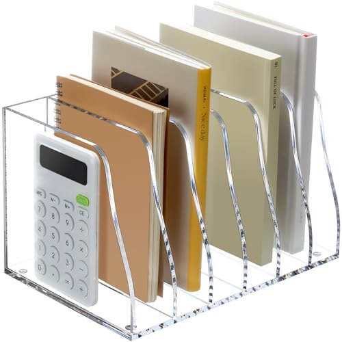 SANRUI Organiseur de bureau en acrylique, support vertical à 6 sections, porte-revues transparent, parfait pour le bureau, la maison ou l'école – Rangement de documents et organisation de bureau pour
