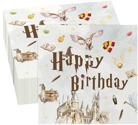 GROVBLE 40 Stück Servietten Geburtstag Geburtstag Deko,Magischer Wizard Party Geburtstagsservietten Für Geburtstag Party Deko,Happy Birthday Servietten Magische Zauberer Kindergeburtstag 33x33cm