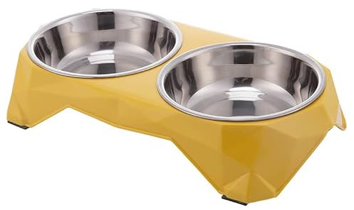Double Dog Bowls, Premium Removable Non-Spill Stainless Steel Food and Water Bowls, Raised, Non-Slip, for Small Dogs and Cats (Yellow)