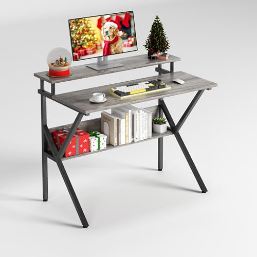 CAIYUN 70cm Computer Desk, Home Office Desk for Home, Small Desk for Spaces, GreyOak Small Table with Monitor Stand