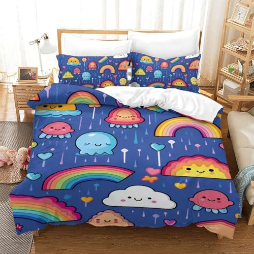 KOABERUVN Regenbogen 3D-gedrucktes Bettwäsche 3 Teilig Bettbezug Set Mit Kissenbezug Soft Microfaser Luxus Modern Mit Reißverschluss Für Erwachsene Und Kinder Single（140x200cm）