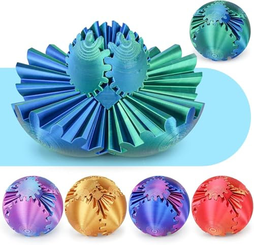 Gear Ball 3D gedrucktes Fidget Spielzeug Drehbare Zahnradkugel Stressabbau Schreibtischspielzeug Erwachsene und Kinder Geschenk für Weihnachten Wichteln (Glänzendes Grün, Durchmesser: 8,5 cm)