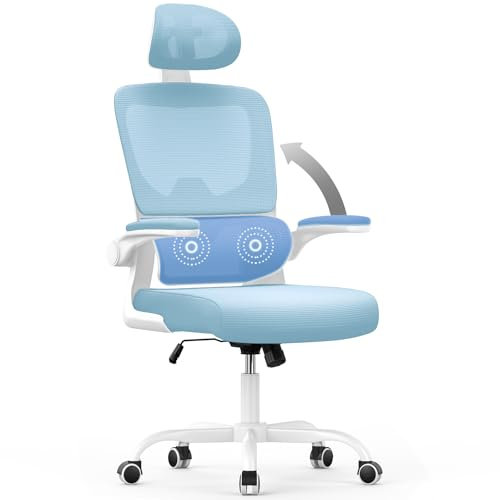 naspaluro Ergonomic Office Chair for Desk with Flip-up Armrests/Lumbar Support/Adjustable Headrest/Metal Claw, Comfy Swivel Heavy Duty Computer Study Chairs, Home Blue Mesh Office Work PC Chair