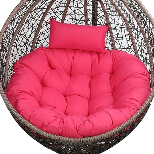 Rattan-Schaukelstuhl für den Außenbereich, Garten, Terrasse, mit großem, rosafarbenem Kissen, Weidenei-Hängematte, Korbstuhl für den Innen- und Außenbereich