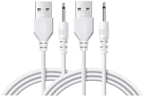 JZK 2 Stück 1m USB auf 2.5mm DC-Stecker Lade-Kabel, Ersatzkabel für Massager, kompatibel mit Massager Wand Kabel zum Aufladen von Massagegeräten, weiße Farbe