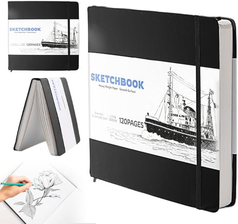 WANDGU Quadratisch Aquarell Skizzenbuch: 20x20cm Skizzenbuch, Skizzenpapier Zum Zeichnen, Skizzenbuch PU Hardcover, Sketchbook Malblock für Studenten Künstler Malbegeisterte, Zeichnungen und Skizzen