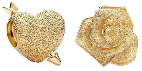 Annmors 925 Sterling Silber Bead Charms Europäische Armbänder und Halskette Gold Rose Flower Heart Perlen mit Zirkonia,Weihnachten,Valentinstag,Muttertag,Geschenkanhänger für Frauen und Mädchen
