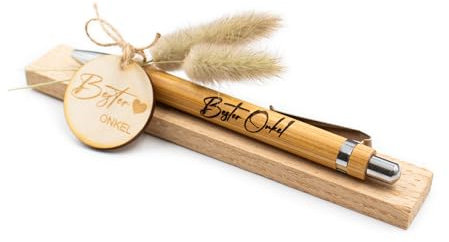 VmG-Store Holz Kugelschreiber als Geschenkidee zum Muttertag Mama Vatertag Geburtstag Papa Oma und Opa Arbeitskollege Freundin Freund (Ohne Wunschname, 10 Bester Onkel)