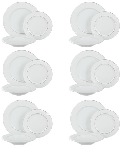 Service 18 assiettes en porcelaine blanche détails or Strippy Gold
