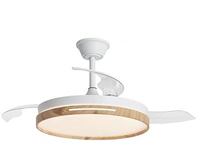 Leduni Ventilador de techo con luz con mando+app 50CM, Motor DC 30W+Luz LED, 66W,temporizador, 6 velocidades, aspas retráctiles,3 temperaturas de luz, función verano-invierno Silencioso (Madera, 50CM)
