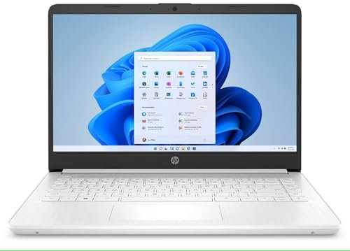 HP 14s-dq0013na 14 Laptop, Intel Celeron N4120 Processor (up to 2.6 GHz), 4 GB RAM, 128 GB SSD, Intel UHD Graphics 600, HD Display, Windows 11 Home, Dual Speakers, White