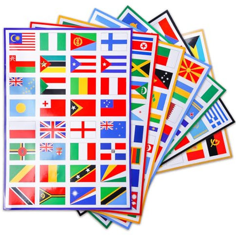 WANDGU Länder Flaggen Aufkleber Set: 224 Sticker Länderfahnen, Kleine Länderflaggen Aufkleber auf 7 Din A4 Bögen, Länderflaggen-Aufklebern für Modellbau, Koffer, Dekoration (4,9x3,3cm)