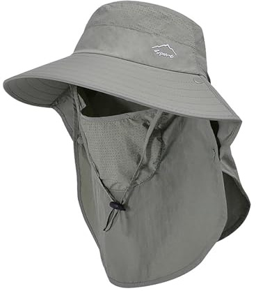 TAGVO Sombrero de Pesca para Hombre Mujer con Máscara Facial de Malla Desmontable, Sombreros para el Sol Transpirable ala Ancha con Protección UV, Sombrero Pescador Plegable para Safari Excursionismo