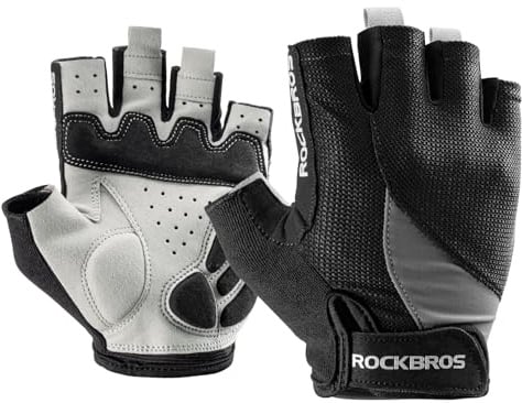 ROCKBROS Fahrradhandschuhe Herren Damen Sommer, Atmungsaktive Halbfinger Handschuhe mit SBR Polsterung, rutschfest & Stoßdämpfend, Sporthandschuhe für Radfahren, Fitness, Laufen, Training