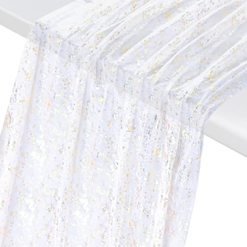 Axvxby Tischläufer Silber Glitzer 70 x 300 cm Chiffon Tischdeko Hochzeit Geburtstag Party Tischband Transparent Elegant Deko für Küche Drinnen Festliche Tischdekoration (Silber)